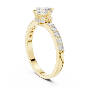 Anillo de Compromiso de Oro Amarillo con Diamante Redondo de Corte Brillante y Piedras Laterales Pavé, Joyería Clásica Solitaria para Mujer - Product Image 2
