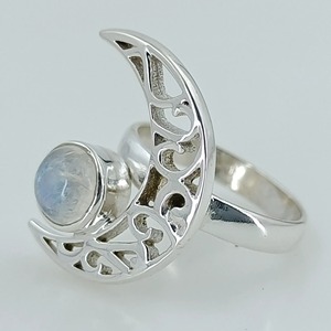 Rainbow Moonstone <b>Ring</b> 925 Sterling <b>Silver</b> Handmade <b>Statement</b> Promise <b>Ring</b> for Women Boho Round June Birthstone Jewelry - Product Image 4
