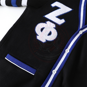 Cárdigan Negro para Mujer con Rayas Azules y Blancas, de Algodón y Felpa, Tejido con Bordado de la Letra Zeta Phi B, Cuello en V, Manga Larga, Estilo Preppy - Product Image 5