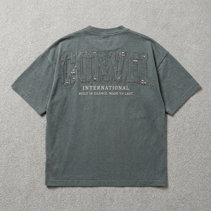 Distressed Wash Streetwear <b>men's</b> <b>shirts</b> Tackle Twill Fabric Applique Oversized T-<b>Shirt</b> Short Sleeves Custom Embossed Front Logo - Product Image 2