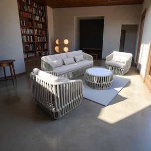 Ensemble de canapés contemporains en rotin avec coussins en mousse haute densité, mobilier de jardin extérieur, rotin PE imperméable et résistant aux UV - Product Image 4