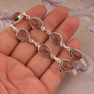 Pulsera de Cuarzo Cereza Hecha a Mano, Plata de Ley 925, Joyería con Gema de Pera, Pulsera de Cristal Rojo Natural, Regalo para Mujer - Product Image 4