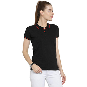 Polo à manches courtes noir pour femme, couleur unie, tricoté, décontracté - Product Image 4