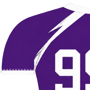 Camiseta Deportiva de Compresión, Manga Corta, Color Morado y Blanco, Cuello Redondo, Diseño Gráfico de Rayos, para Entrenamiento Atlético - Product Image 3