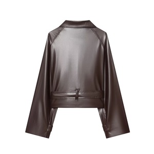 Abrigo de Mujer, Nuevo Modelo 2026, Estilo Casual, Cuello Solapa, Cinturón Decorativo, Cuero Sintético, Retro, Chic, Manga Larga - Product Image 2