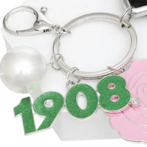 Llavero y Clip para Bolso con Flor Rosa y Verde 1908, Accesorio Decorativo de Moda para Mujer, Regalo para Bolso de Mano, Viajes y Uso Diario - Product Image 6