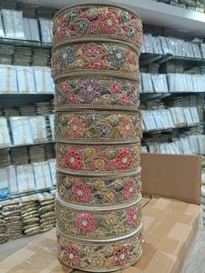 Premium 3D Floral Embroidery Lace with Hand-Applied <b>Beads</b> and Multi-Color Flower Work Textile <b>Trim</b> for Bridal Wear and Decoratio - Product Image 1
