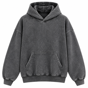 Sweat-shirt à capuche unisexe surdimensionné, couleur unie, coton lavé, molleton français, pull décontracté avec poche, style automne - Product Image 1