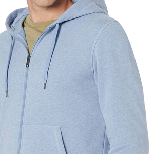 Sweat-shirt à capuche zippé bleu clair pour homme, coupe décontractée, manches longues, poche kangourou - Product Image 4