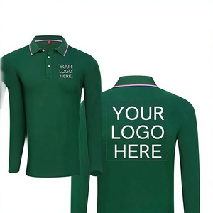 <b>Men's</b> <b>Green</b> Long Sleeve <b>Polo</b> <b>Shirt</b> Cotton Knitted Breathable Custom Logo Embroidery Casual Wear - Product Image 1