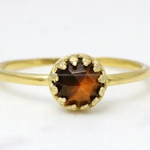 Anillos de mujer Vermeil de oro con piedras preciosas de ojo de tigre natural de Plata de Ley 925 para boda y fiesta-regalo de moda - Product Image 1