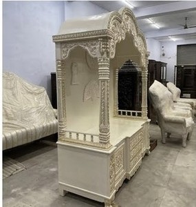 Customised Jainism <b>Mandir</b> Teak Wood Marble Look White Gold Detachable Traditional Large Size Pooja Ghar DST Exports Foldable - Product Image 3