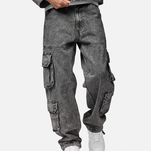 กางเกงยีนส์ฮิปฮอปทรงหลวมสไตล์วินเทจสำหรับผู้ชาย OEM แบบ Stonewash  มีกระเป๋าหลายช่อง สไตล์คาร์โก้ ผ้ายีนส์ฟอกสี กางเกงดีไซน์เนอร์สั่งทำพิเศษ - Product Image 6