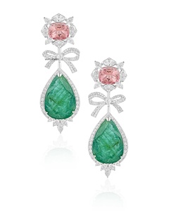Luxury Green Pear <b>Moissanite</b> Diamond Drop <b>Earrings</b> Pink Cushion <b>Moissanite</b> Bow Design 10K 14K 18K Gold 925 935 Silver - Product Image 3