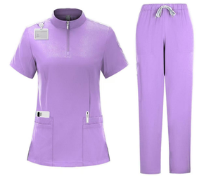 Ensemble de blouses en satin unisexe gris foncé à manches courtes avec col zippé et pantalon, uniformes d'hôpital pour usage médical et infirmier - Product Image 6