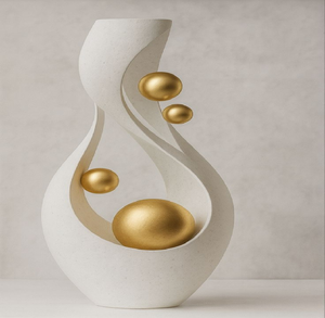 Jarrón luminoso blanco en forma de tulipán con texturas de hojas intrincadas. Arte en porcelana brillante disponible a precios de mayorista. - Product Image 5