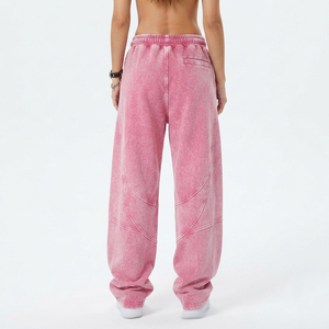 Pantalones de chándal de forro polar lavado para mujer, corte holgado informal con cintura con cordón, de largo completo, para invierno, estilo urbano, con lavado ácido - Product Image 2