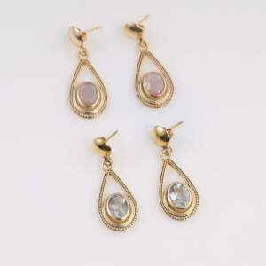 Peach Moonstone Teardrop <b>Dangle</b> <b>Earrings</b> <b>Gold</b> Plated Statement <b>Earrings</b> Faceted Gemstone Bridal Jewelry Gift - Product Image 4
