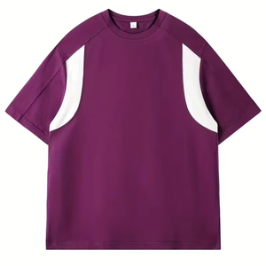T-shirt décontracté pour homme à manches courtes avec blocs de couleur - Collection été Style streetwear américain Couleurs unies avec surpiqûres contrastées - Product Image 3