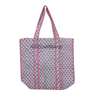 Quilted Cotton Large Tote <b>Bag</b> Handprinted Reversible Multicolor Striped <b>Long</b> Handle Eco-Friendly Daily Use Shopping Jhola <b>Bag</b> - Product Image 4