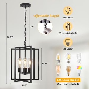 Modern Black Lantern Chandelier Geometric Metal Hanging Pendant <b>Light</b> Industrial Farmhouse Ceiling Lamp Contemporary <b>Cage</b> - Product Image 1