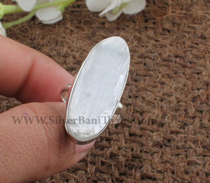 Bague ovale en sélénite naturelle blanche, plaquée argent sterling 925, pierre de spar satinée, classique pour femme, pour les soirées, équilibrage énergétique, vente en gros - Product Image 4