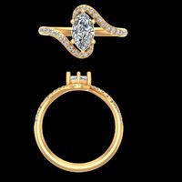 Élégante bague de fiançailles en or jaune avec diamant marquise, sertie pavé, motif spirale unique, bijou sophistiqué pour mariée et anniversaire