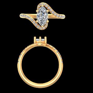 Elegante Anillo de Compromiso de Oro Amarillo con Diamantes Marquise, Diseño Único de Banda Entrelazada con Pavé, Joyería Sofisticada para Novia o Aniversario - Product Image 2