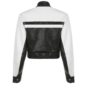 New Arrival Autumn Streetwear Contrast Outerwear Woman Race <b>Car</b> Motorcycle Cropped Biker Leather <b>Jackets</b> for Women OEM - Product Image 2
