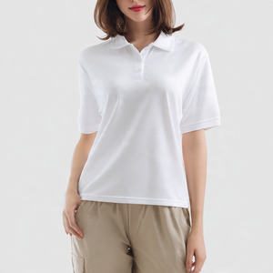 Polo de Manga Corta Holgado para Mujer, Cuello Camisero, Camisetas Polo de Verano para Mujer, Camiseta Polo 100% Algodón para Mujer - Product Image 1