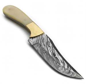 Custom Hand Forged Damascus Steel Curved Utility <b>Craft</b> <b>Tool</b> with Smooth Camel Bone Handle - Product Image 2