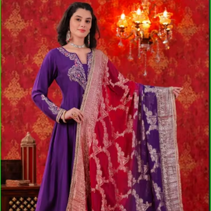 Conjunto Anarkali morado con dupatta degradado - Product Image 1