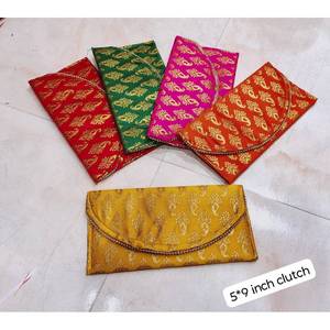 Traditional fabric clutch purse handle with beaded & banarasi print design for Wedding pooja Gifting Indian party gifts holiday - Product Image 1