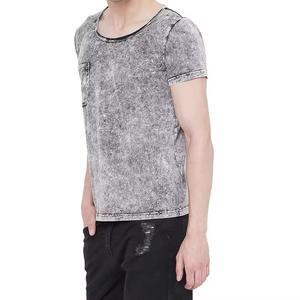 Camiseta de Alta Calidad al por Mayor, Estilo Vintage, Corte Cuadrado, Desgastada, con Efecto Descolorido por el Sol y Lavado Ácido, para Hombre, Unisex - Product Image 4