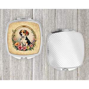 Miroir de maquillage de voyage compact pour femmes et filles Beagle Flowers Handheld Folding Pocket Decorative Gift - Product Image 4