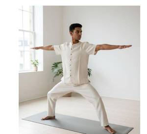 Premium Beige Men's Resort Wear Linen Set Breathable Summer Beach Short Sleeve Button Up Top and Loose Fit Trousers Eco-Friendly - Product Image 2