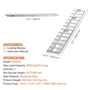 Set di 2 Rampe di Carico in Alluminio Resistente 72 X 15 Pollici, Rampe per Rimorchio con Piastre Antiscivolo, Capacità Combinata 6000 Libbre - Product Image 4