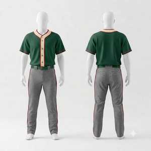 Uniforme de Béisbol Personalizado para Hombre, Jersey Verde, Pantalones Grises, Cierre de Botones, Transpirable, Corte Regular, Ropa para Todas las Temporadas - Product Image 1