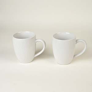 Ensemble de 2 tasses à café en céramique blanches style nordique, compatibles micro-ondes, en grès, avec plateau, capacité 400 ml, motif extérieur - Product Image 3