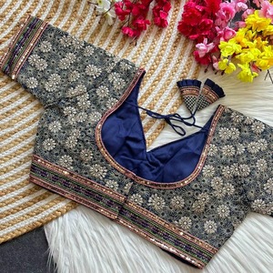 Blusa de mujer de ajuste holgado de moda Georgette elegante bordado patrón Floral Vintage toque elegante Botón de aspecto occidental - Product Image 5