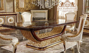 Meubles de salle à manger sculptés italiens classiques Meubles de salle à manger de luxe de style français Table à manger de style italien luxueux - Product Image 6