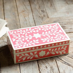 Handcrafted Bone Inlay Decorative <b>Storage</b> Box with Floral Leaf Mosaic Pattern Jewelry Organizer Keepsake Box for Home Decor Box - Product Image 5