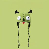 Chapeau tricoté à la main en Spandex/Coton pour garçons, vert, motif fraise amusant et mignon, avec bouton, pour l'hiver