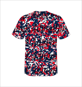 Maillot de baseball personnalisé rouge, blanc et bleu, camouflage numérique sublimé, uniforme d'équipe boutonné, t-shirt de sport anti-humidité - Product Image 2