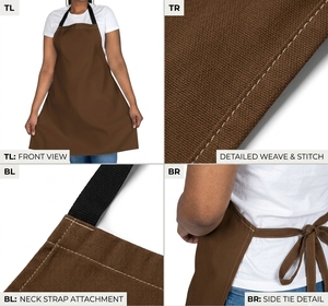 Delantal de Algodón Marrón para Mujer, Uniforme para Camareros de Restaurante y Bar, Tela Tejida, Tirantes Ajustables - Product Image 4