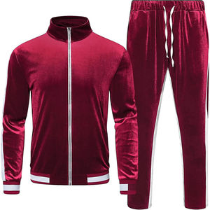 Unisex <b>Velour</b> <b>Tracksuit</b> Full Zip Jacket Jogger Pants Set Casual Athletic Wear Solid Color Hooded Long Sleeve Breathable - Product Image 1
