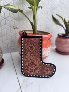 Hand Tooled Leather Christmas Stocking For Family Genuine Leather Christmas <b>Tree</b> Fireplace Hanging and Party Decoration Gift <b>Bag</b> - Product Image 1