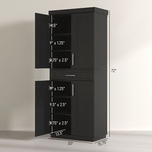 Modern <b>Freestanding</b> Pantry Cabinet for <b>Kitchen</b> Adjustable Black Metal and Wood with Doors Drawer Home Furniture - Product Image 3