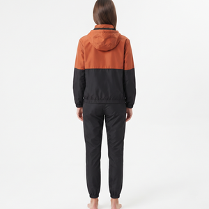 Trending Women's Quarter <b>Zip</b> <b>Hooded</b> Nylon Tracksuit Regular Fit Color Block Athletic Jogger Set for Casual Sportswear - Product Image 2