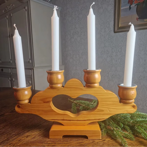 Support de bougie ovale en bois fait main, style vintage, motif cerf, décoration scandinave rustique pour la maison, la table et les mariages - Product Image 1